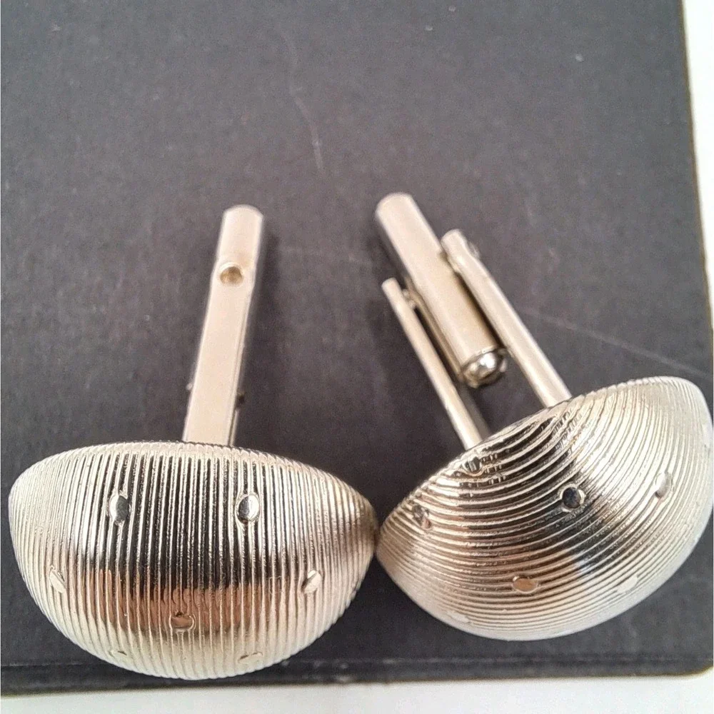 Vintage Silver Tone Textured Dome Clip On Earrings Studded Orb Button Retro